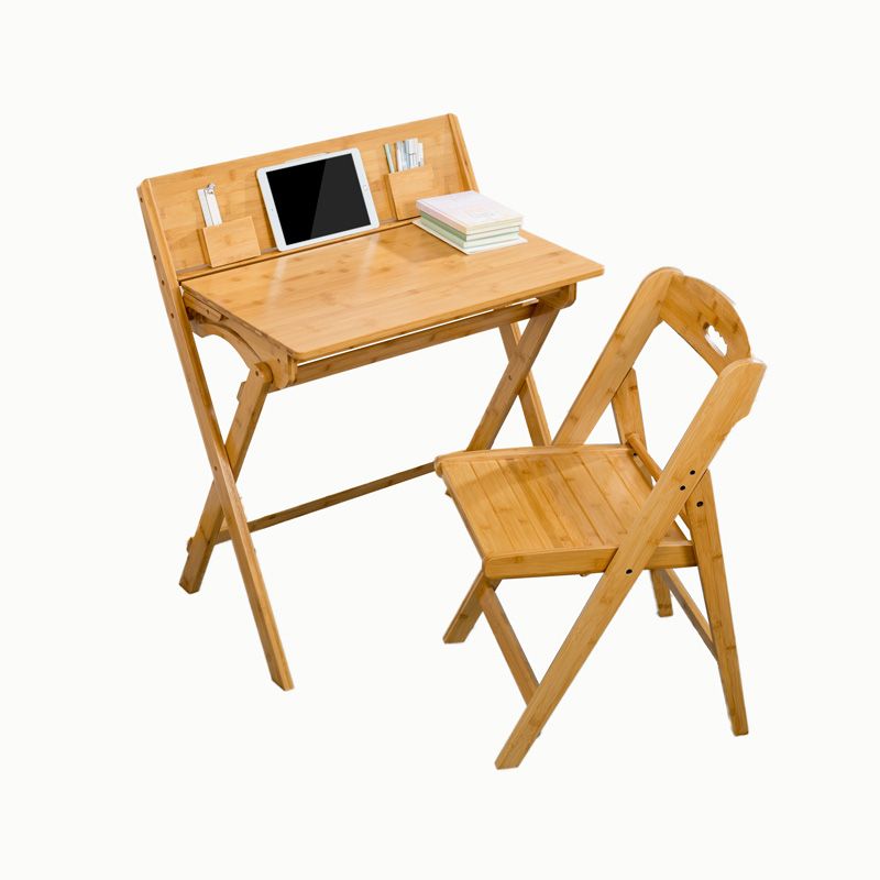 Foldable Kids Desk and Chair Set Bamboo Writing Desk with Storage