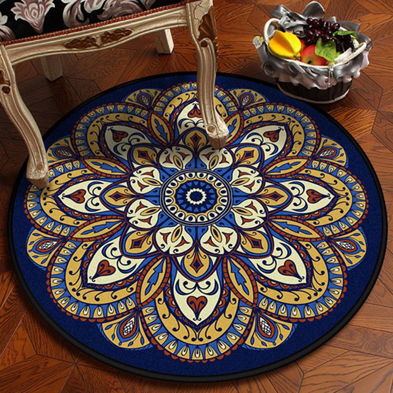 Vintage Blue Blue Americana Rapis Polyester Southwestern Ragable Tapis lavable pour chambre à coucher