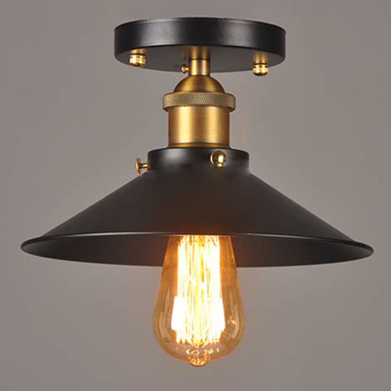 Metal Industrial Semi Flush Mount Ceiling Light 1 Light Cone Semi Flush Mount Lighting for Hall And Foyer