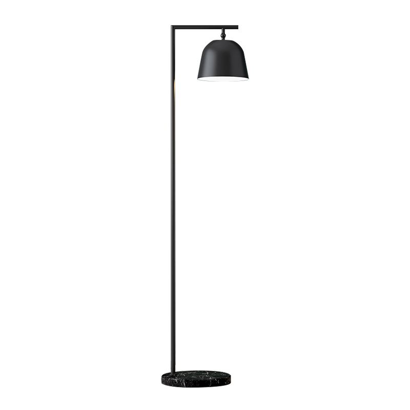 Modern Domed Standing Light Metallic Single Head Bedside Floor Lamp in Black/Gold with Marble Base