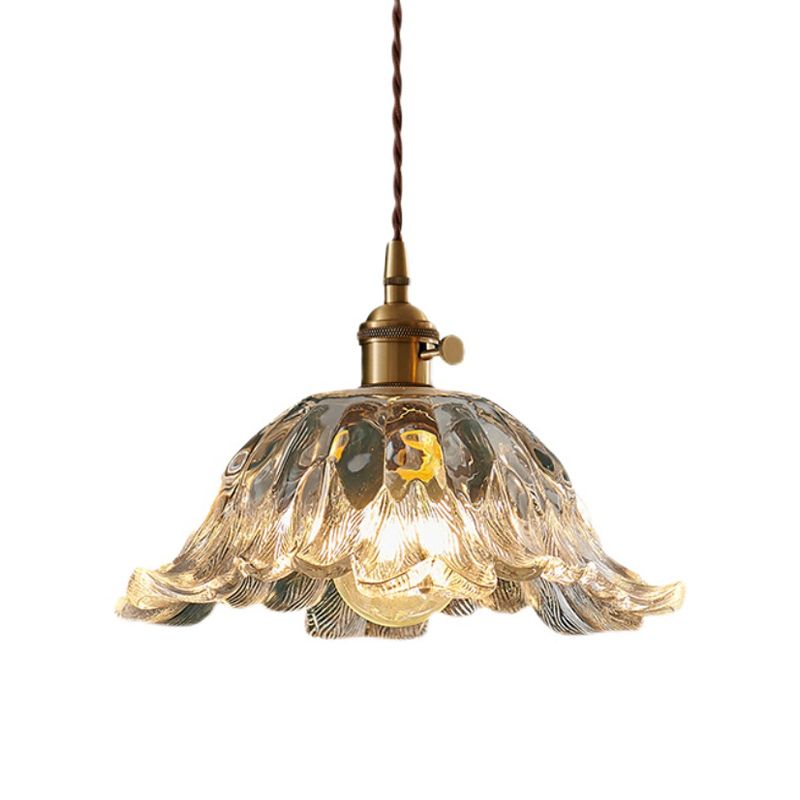 Duidelijke textureerde glazen koperen hangdanger bloemen 1-licht vintage hangend licht voor eetkamer