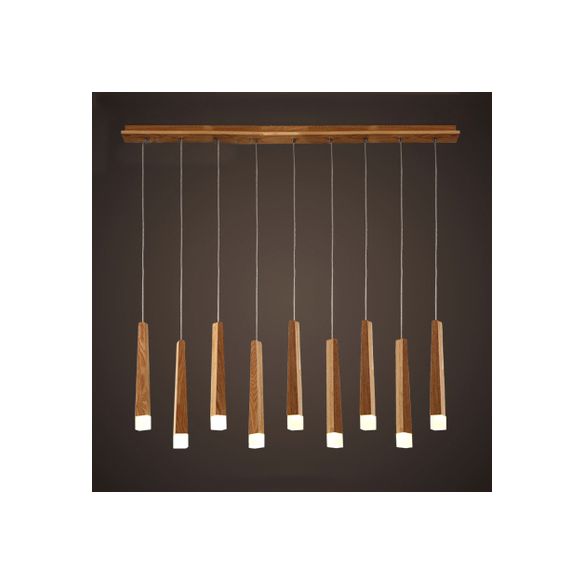 Matchstick Dining Room LED Pendant Light Wood 1/5/7-Light Ceiling Light Fixture with Diffuser in Warm/White Light