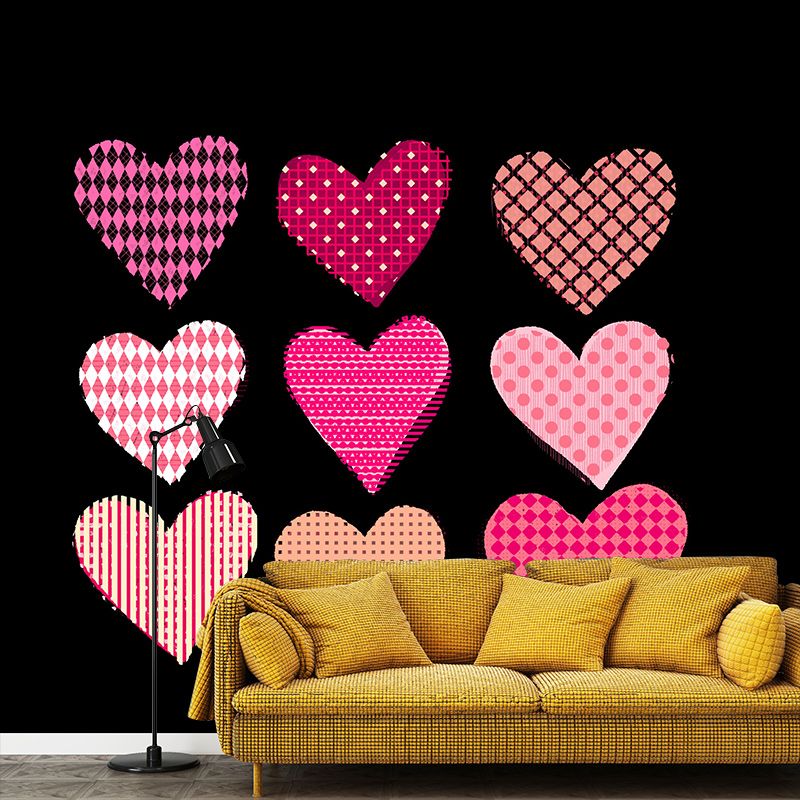 Illustration Stain Resistant Mural Wallpaper Heart Pattern Living Room Wall Mural