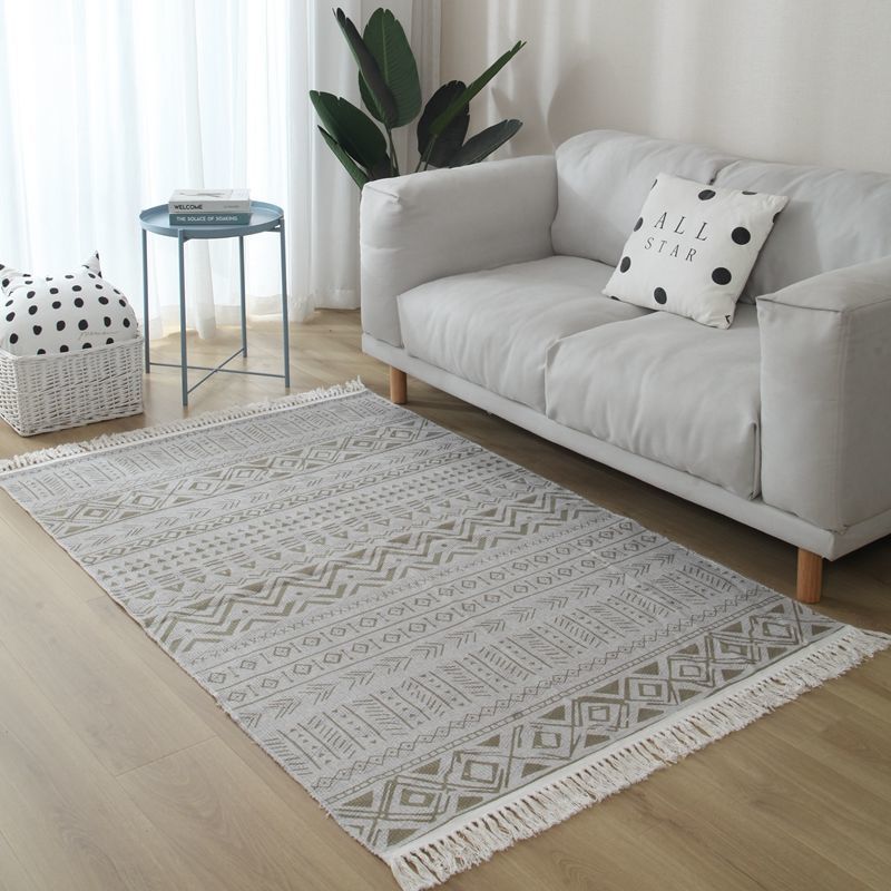 Fancy Fringe Area Carpet Geometric Pattern Polyester Area Rug Easy Care Area Rug for Home Decor