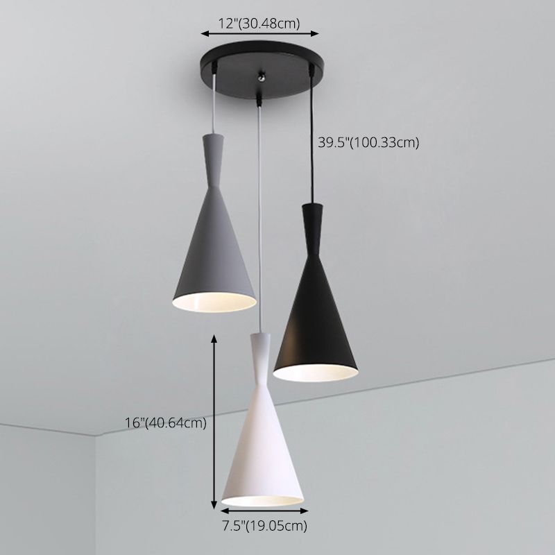 3 Lights Hourglass Hanging Pendant Lights Nordic Style Aluminum Multi Light Pendant for Restaurant