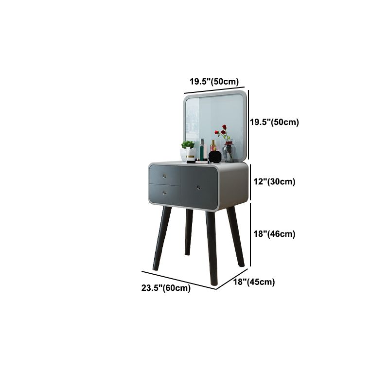 Contemporary Wood Vanity 5 Storage Drawers with Mirror & Stool