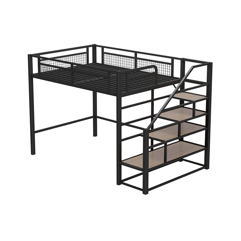 Contemporary Metal Loft Bed Wire-Grid Iron Bed Frame with Staircase