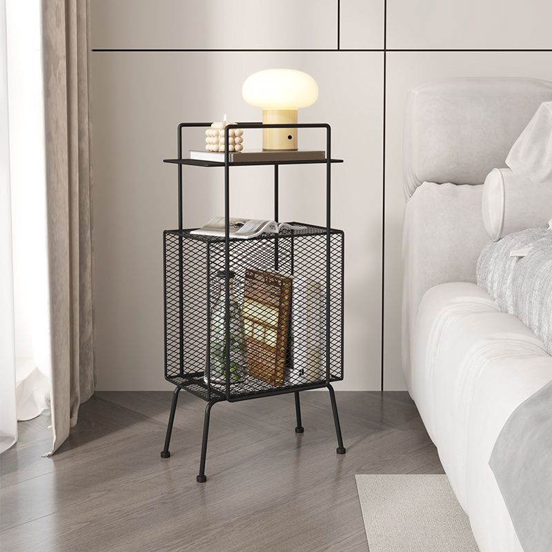 Metal Accent Table Nightstand Shelves Storage Bedside Cabinet for Bedroom