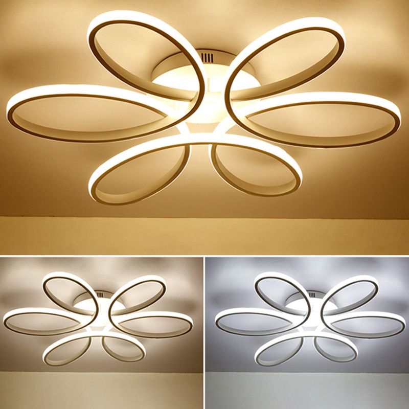 Petal Shape Minimalist LED Line Light Aluminum Contemporary Style Dining Room Semi Flush Mount Lighting Fixture