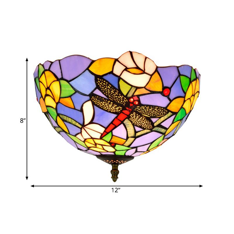 Tiffany Dragonfly Flush Mount Recata Illuminazione 2 Lampadine Handcrafted Glass Close to Massimale Lamp in Brass