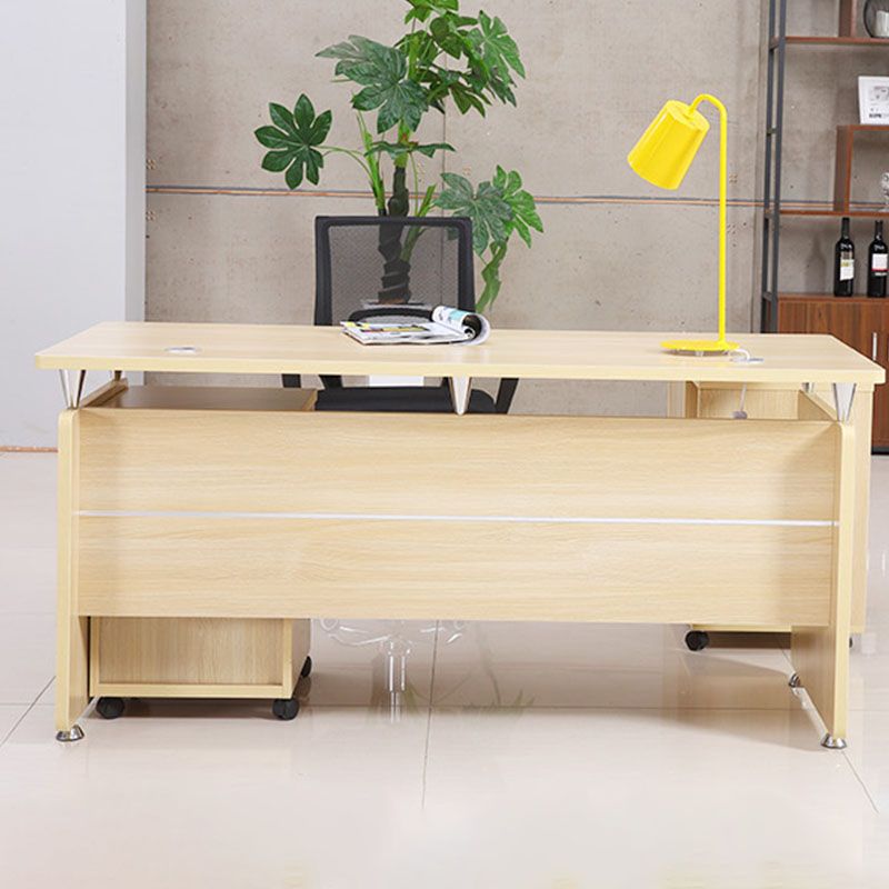 Modern Rectangular Shaped Natural Office Desk Wooden without Drawers