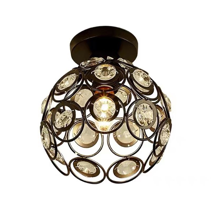 Modern Dome Shade Semi Flush Light Crystal 1 Light Semi Mount Lighting