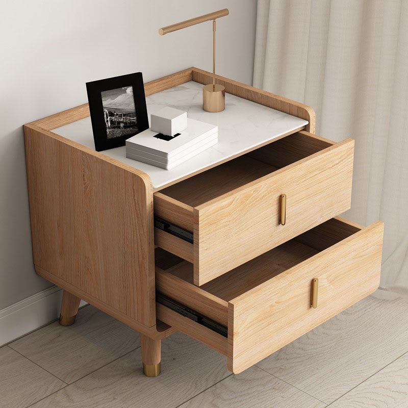 Glam Bed Nightstand Stone Drawers Included Night Table for Bedroom