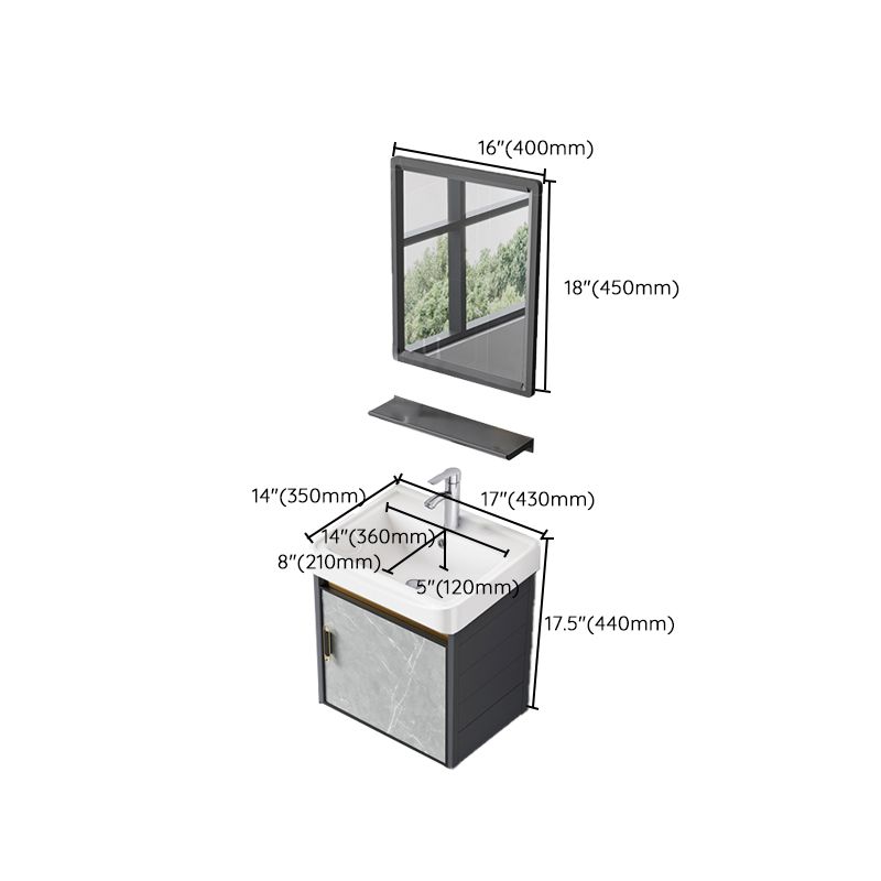 Single Sink Vanity Rectangular Modern Wall Mount Mirror Bathroom Vanity with 2 Doors