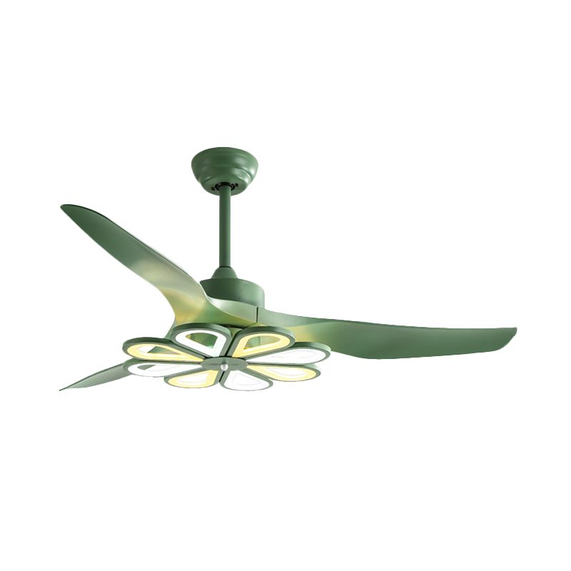 52" W Green Floral Pendant Fan Lighting Contemporary Acrylic Living Room 3 Blades LED Semi Flush Mounted Lamp