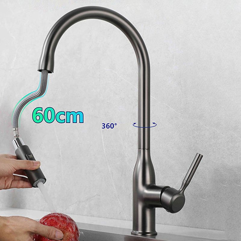 Modern Style Kitchen Faucet Copper 1-Handle Retractable High Arc Kitchen Faucet