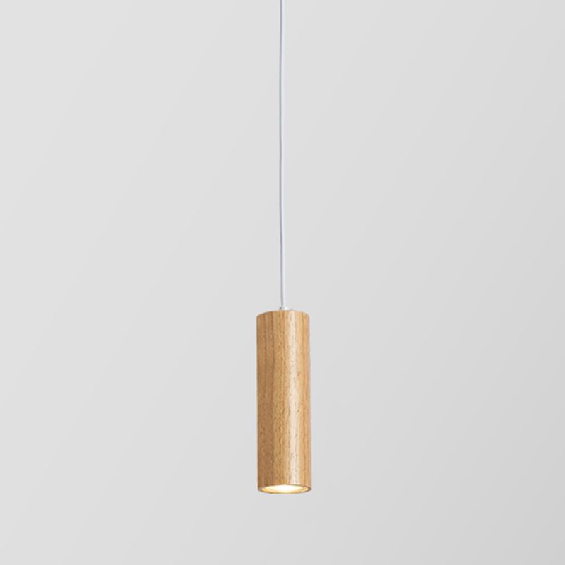 Wood Cylindrical Shape Pendant Lighting Modern Style 1 Light Hanging Lights for Bedroom