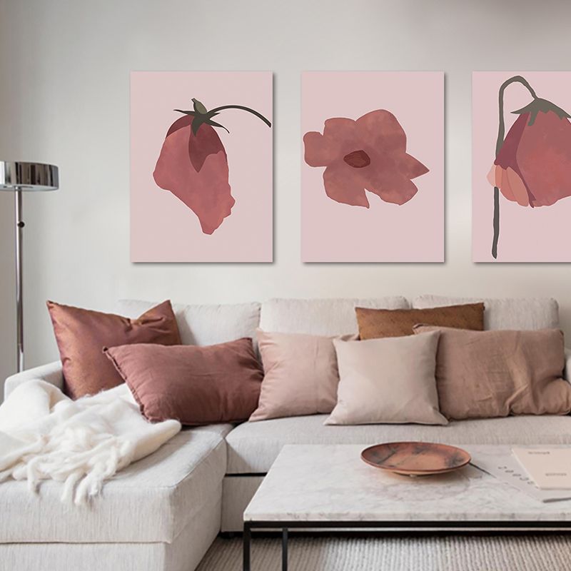 Pink Flower Canvas Wall Art Textured Nordic Living Room Wall Decor, Multiple Sizes