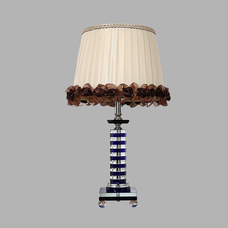 Crystal Beige Night Light Tower Shaped 1 Light Traditional Style Nightstand Lamp for Living Room