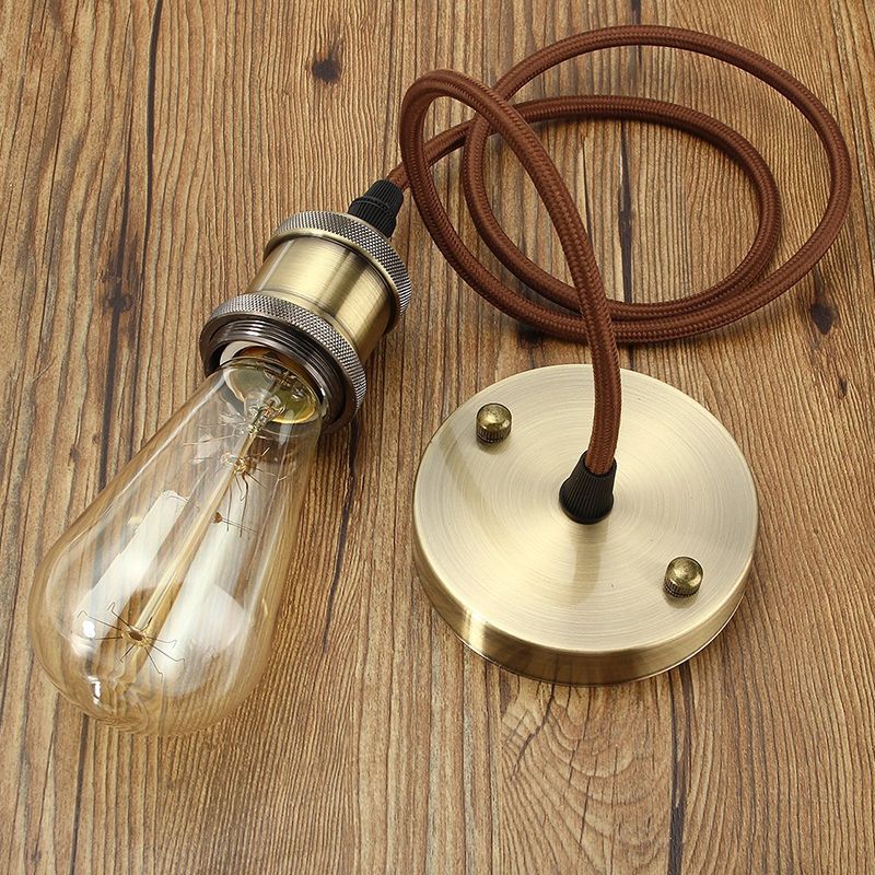 Koper mini hangende licht industriële stijl kale lamp slaapkamer hanger lamp met 39 "wevende hangende draad