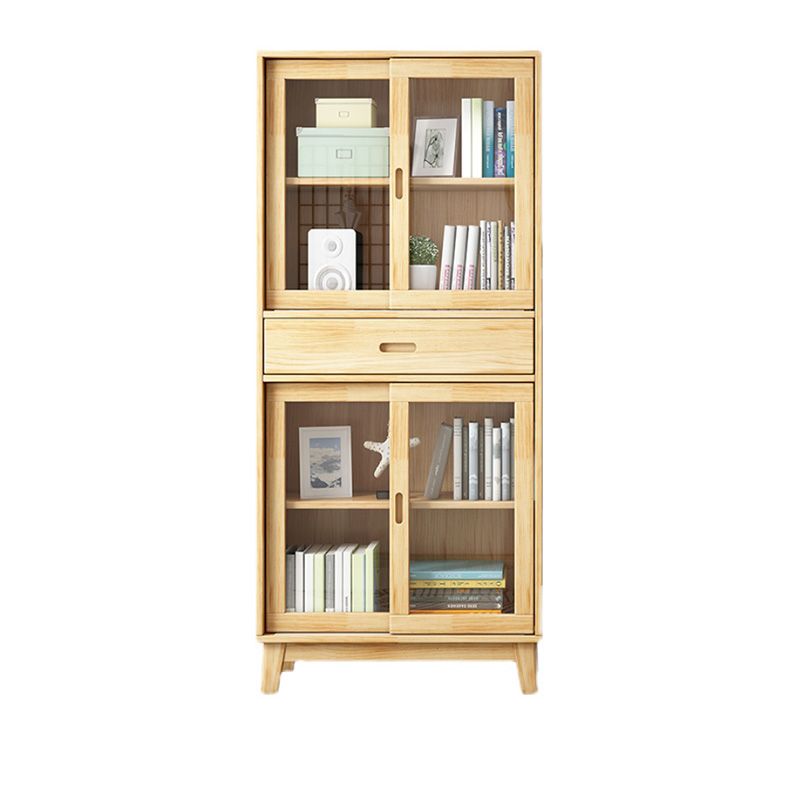 Contemporary Cabinet Natural Finish Side Cabinet with Glass Paned