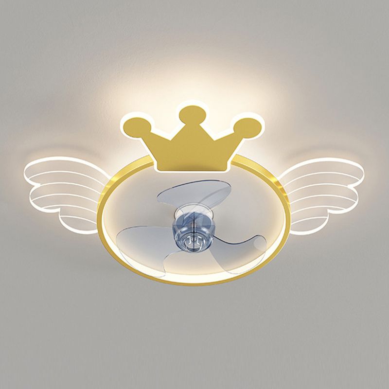 Acrylic Fan Ceiling Light Wing and Crown Cartoon LED Semi-Flush Mount Light for Baby Room