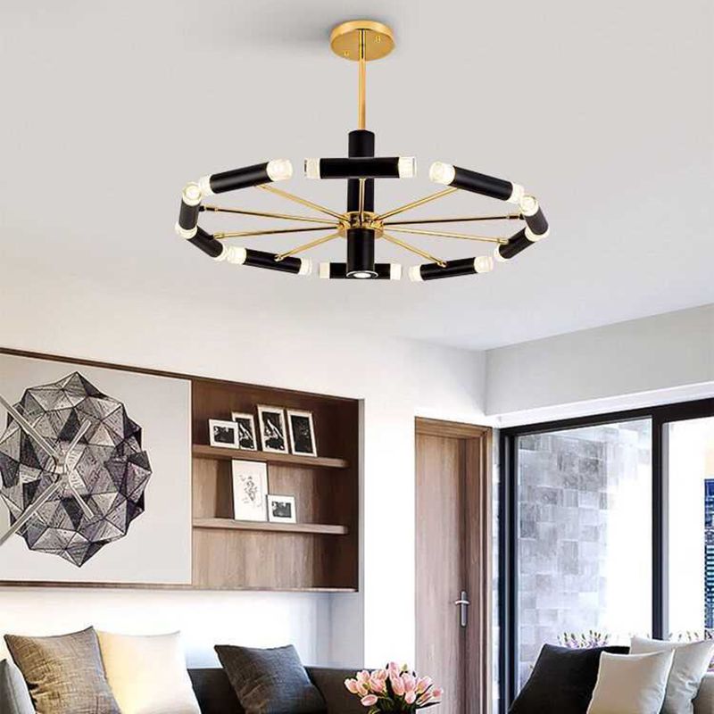 Modern Metal Radial Hanging Chandelier Light Tube Shade Suspension Light in Black