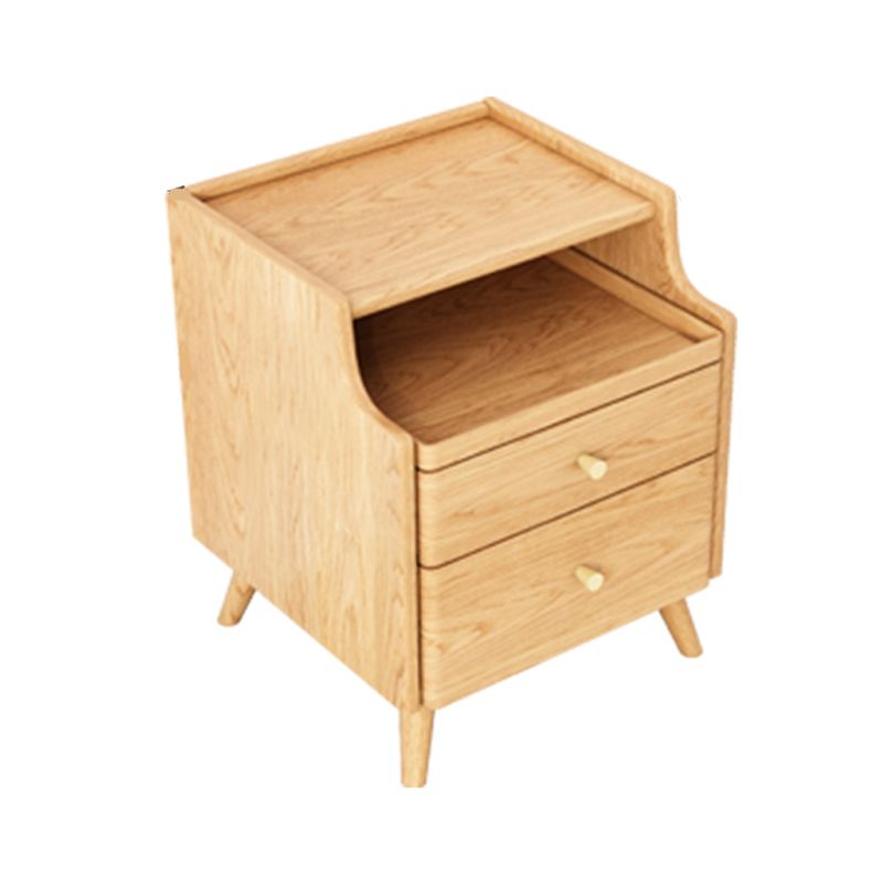 Open Storage Accent Table Nightstand Shelves with Drawers Night Table Solid Wood