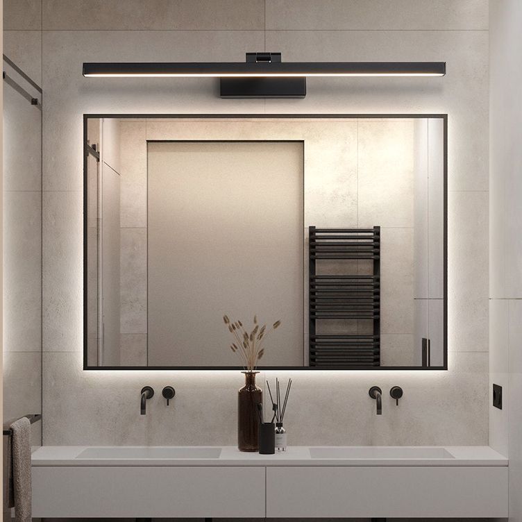 Moderne zwarte lineaire wandbevestiging verlichtingsbeveiliging metalen 1-licht wandlamp voor badkamer