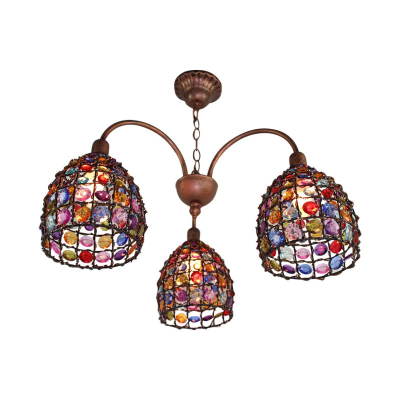 Traditionelle Kuppel Kronleuchter Beleuchtungsbehandlung 3 Köpfe Metallabfallanhänger in Bronze für Schlafzimmer