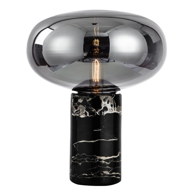 Ellipse Smoke Grey/Amber Glass Table Lamp Post-Modern 1-Light Black Nightstand Light with Cylindrical Marble Base