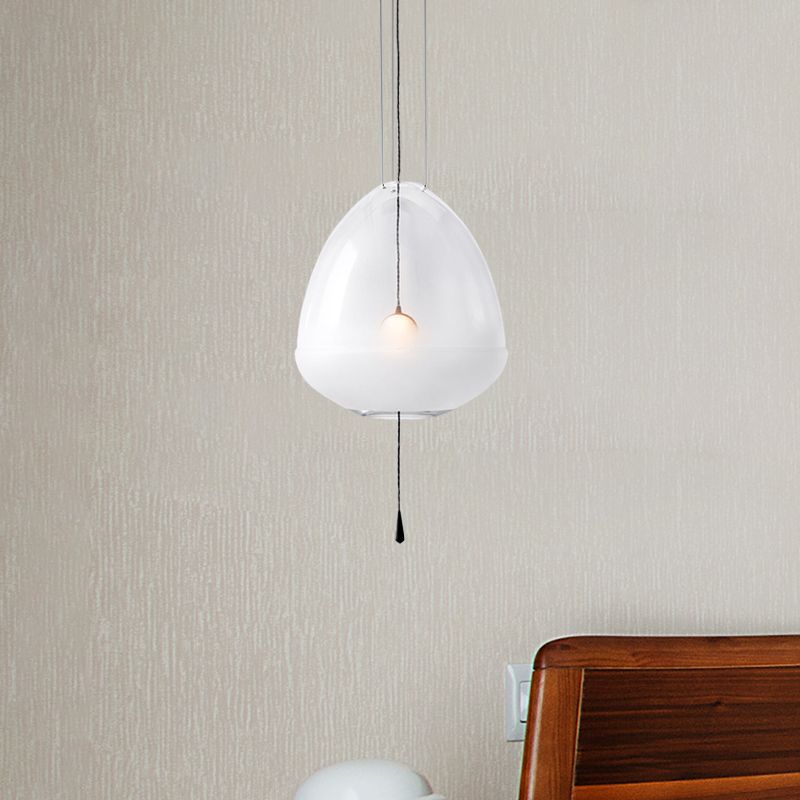 Elliptical Bedside Pendant Lighting Clear Frosted Glass 1-Head Simple Ceiling Suspension Lamp