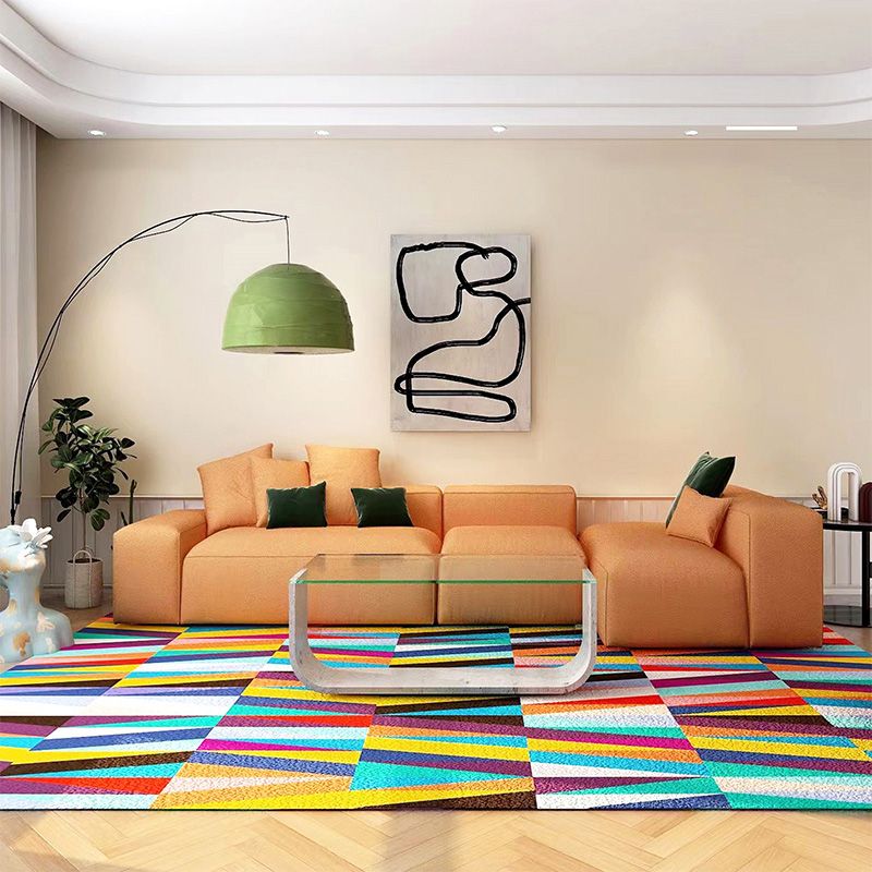 Modern Carpet Tiles Geometric Print Square Stain Resistant Carpet Tiles