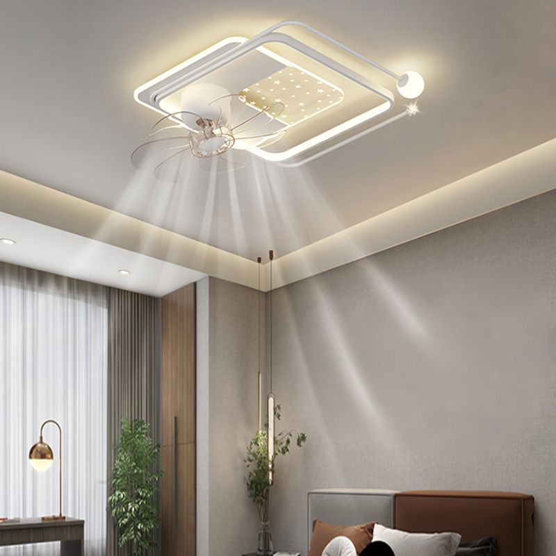 Modern Ceiling Fan in 3 - Colors Metal and Acrylic LED Fan Lighting with Crystal Accent