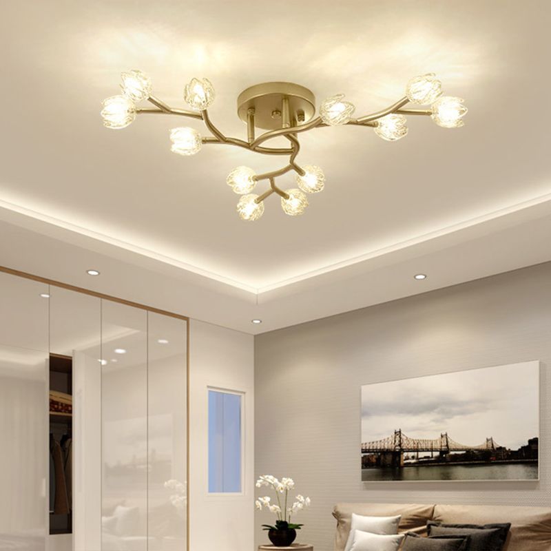 Flower Semi Flush Mount Light Fixture Modern Clear Glass Ceiling Light Fixtures for Living Room