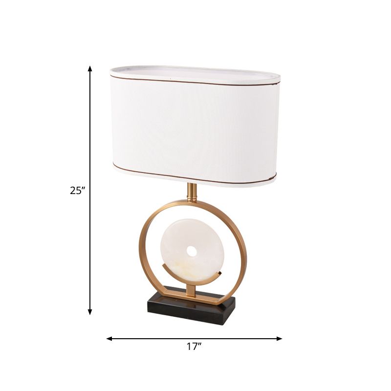 Ellipse Nightstand Light Modern Fabric 1 Light White Table Lamp with Faux Jade Decor