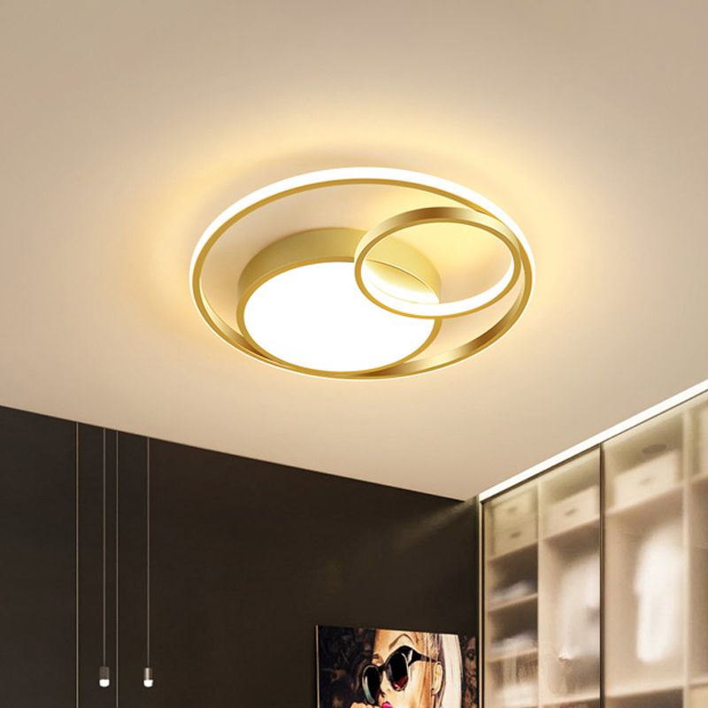 Circular Flush Mount Lamp Simple Acrylic Black/White/Gold LED Ceiling Light Fixture for Dorm Room, White/3 Color Light