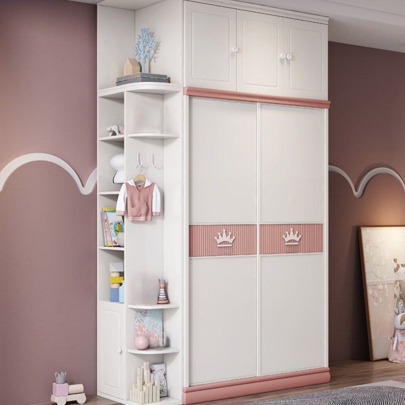 Contemporary Wooden Wardrobe Cloth Rod Included Kids Closet with Sliding Door