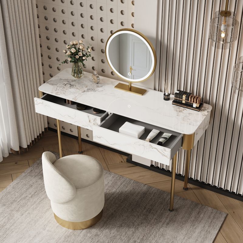 Glam Slate and Metal Makeup Dressing Table Stool Set with 2 Drawers