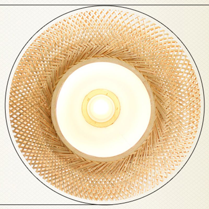 Round Ceiling Mount Light Fixture Asia Bamboo Beige Semi Flush Light