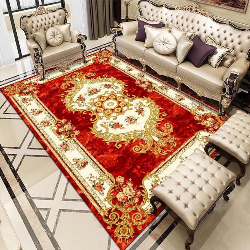 Multi-Colored Living Room Rug Americana Floral Pattern Carpet Synthetics Easy Care Non-Slip Rug