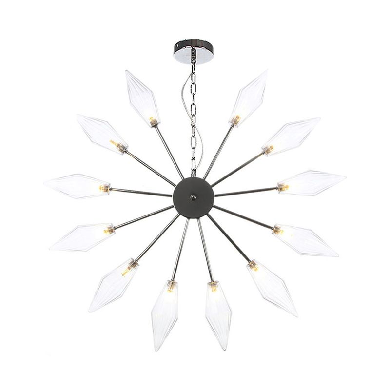 6/9/12 Lights Chandelier Lamp Industrial Sputnik Amber/Clear Glass Ceiling Light Fixture in Black/Copper/Chrome