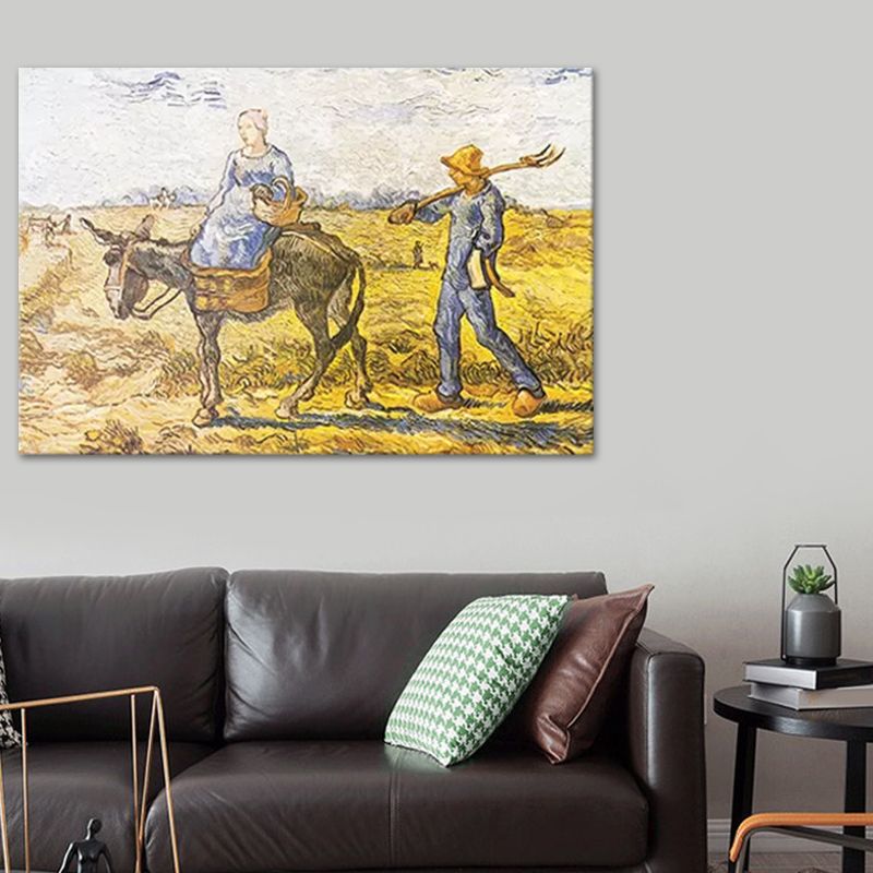 Rural Farmland Wall Art Yellow Van Gogh Peasant Couple Going to Work Painting