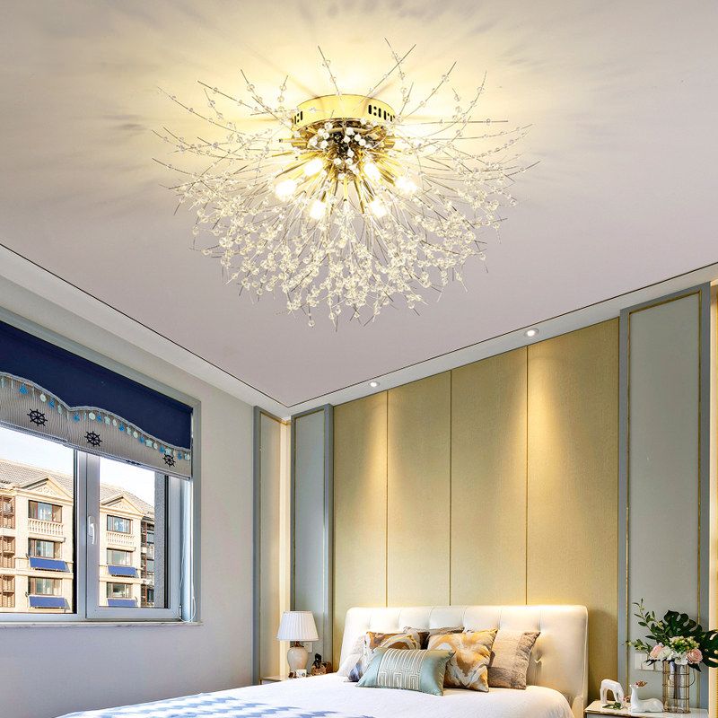 23.5"/27.5" W Radial Crystal Flush Mount Lamp Contemporary 6/8 Lights Bedroom Ceiling Mounted Fixture in Silver/Gold, Warm Light