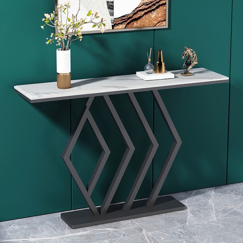 Contemporary Stone Console Sofa Table Rectangle Iron End Table for Hall