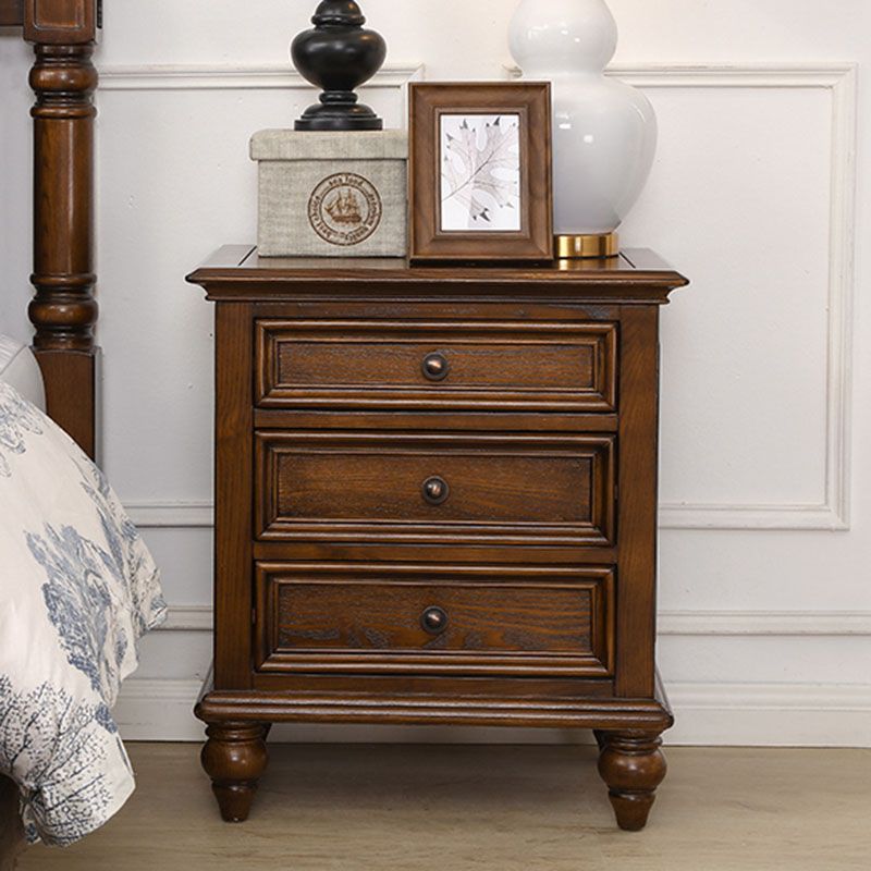 Traditional Night Table Storage Bed Nightstand with 3 Drawers for Home