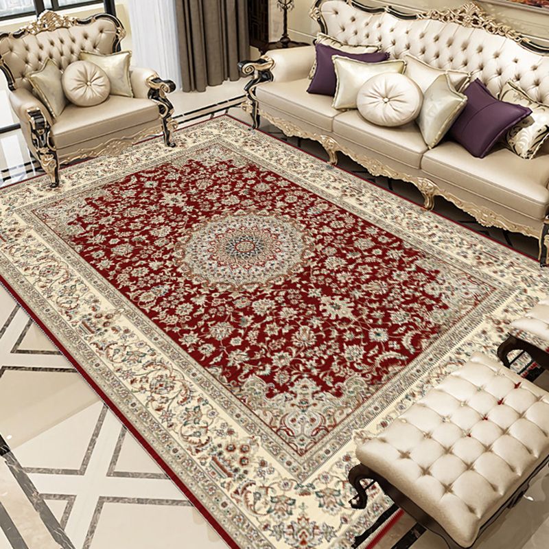 Whitewashed Floral Printed Rectangle Rug Shabby Chic Polyester Carpet Easy Care Washable Carpet for Home Decoration