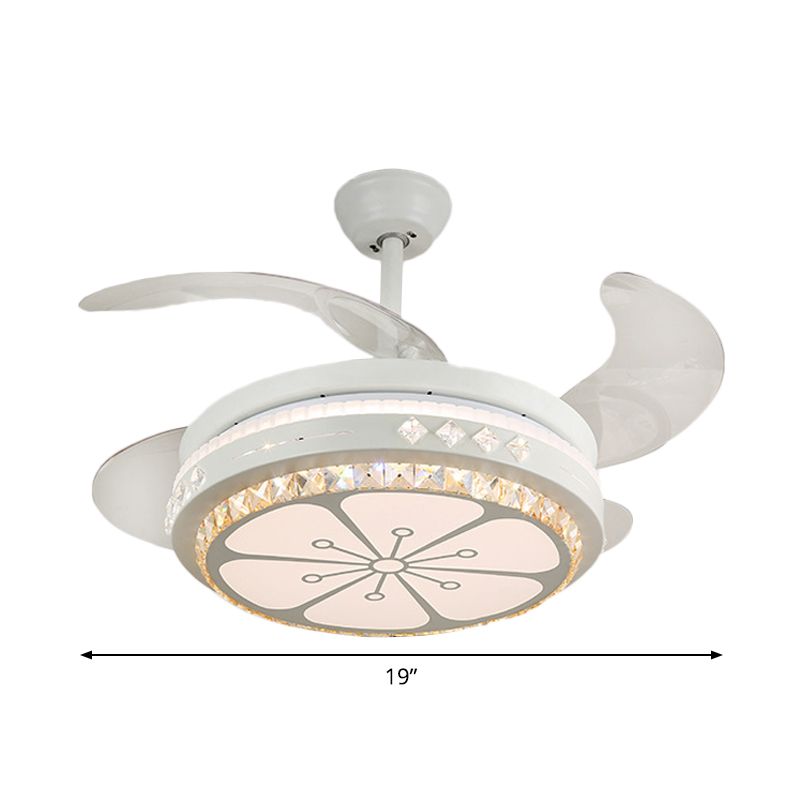 19" Wide Flower Pendant Fan Light Fixture Modern Living Room LED Semi Flush Mount Lighting in White with 4 Blades