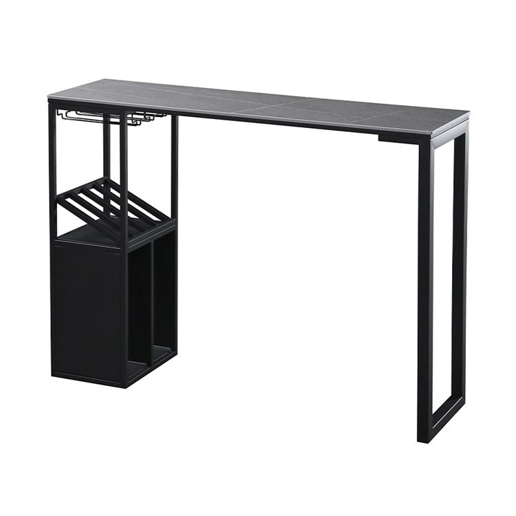 Contemporary Bar Dining Table Rectangle Bar Table Metal Base with Shelves in Grey
