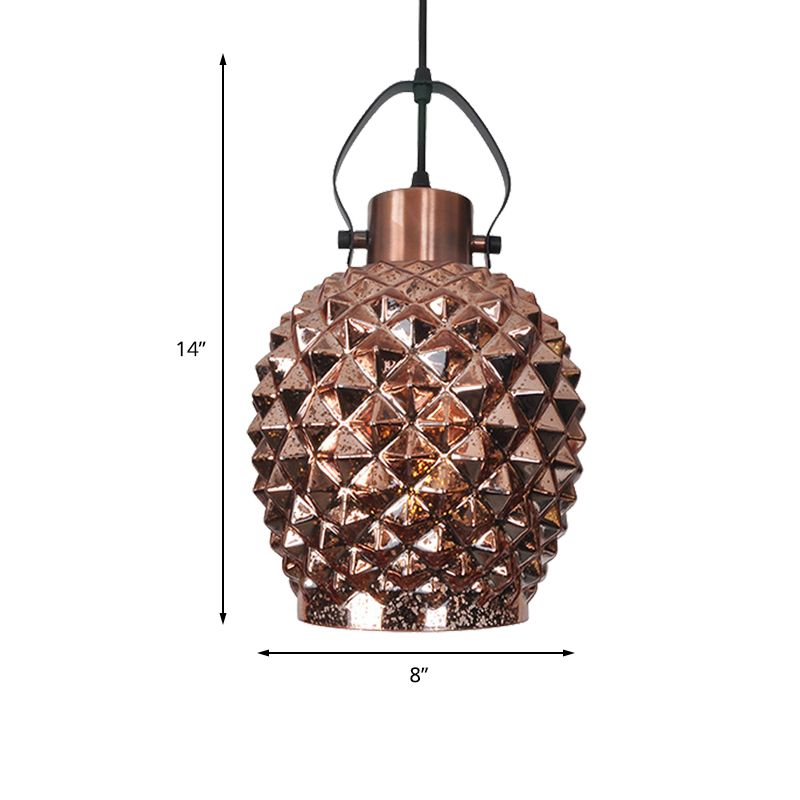 1 Bulb Pineapple Pendant Lighting Colonial Copper/Chrome/Gold Glass Hanging Light Fixture for Bedroom